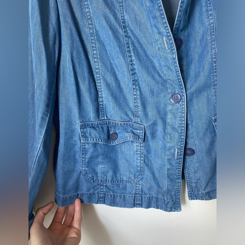 Button Up Denim Look Soft Jacket - Picture 2 of 5